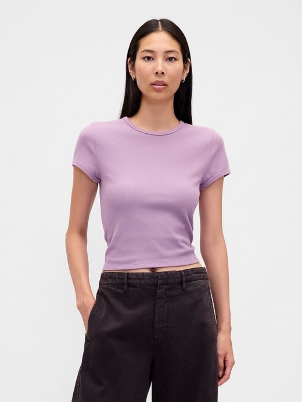 Gap Waffle Baby Tee Shirt Top Amethyst Purple Lilac Short Sleeve Crew Neck Small